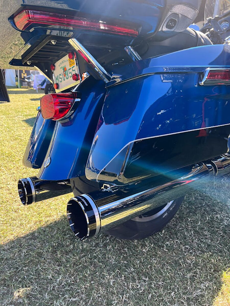 Khrome Werks Chrome 4.50 HP-Plus Slip On Mufflers w/Black Tracer Tips for 2017-2026 Harley-Davidson Touring Motorcycles