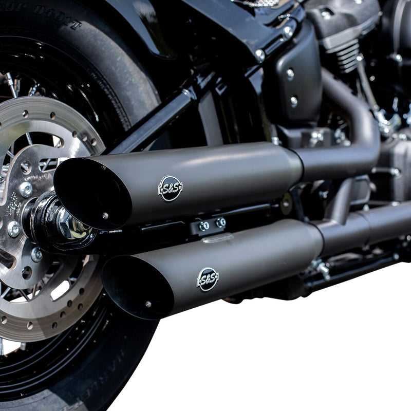 S&S Cycle Black Ceramic Slash-Cut Mufflers for 2018-2024 Harley-Davidson Softail Guardian Black #550-0735