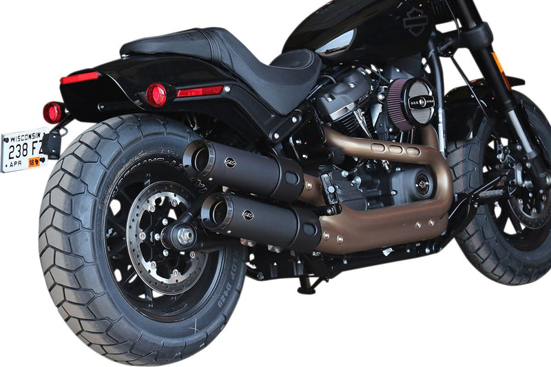 S&S Cycle Grand National EC Approved Slip-On Mufflers In Black With Black End Caps For Harley-Davidson 2018-2024 Softail Fat Bob Models #550-0827