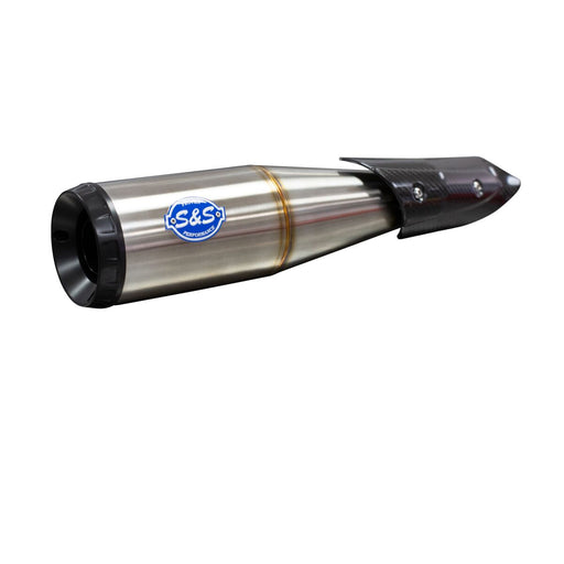 S&S Cycle Grand National EC Approved Slip-On Muffler In Stainless Steel With Black End Cap For Indian 2019-2022 FTR 1200 Models