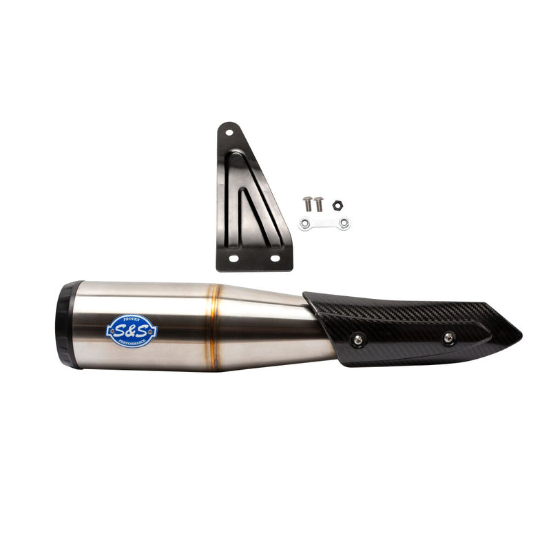 S&S Cycle Grand National EC Approved Slip-On Muffler In Stainless Steel With Black End Cap For Indian 2019-2022 FTR 1200 Models