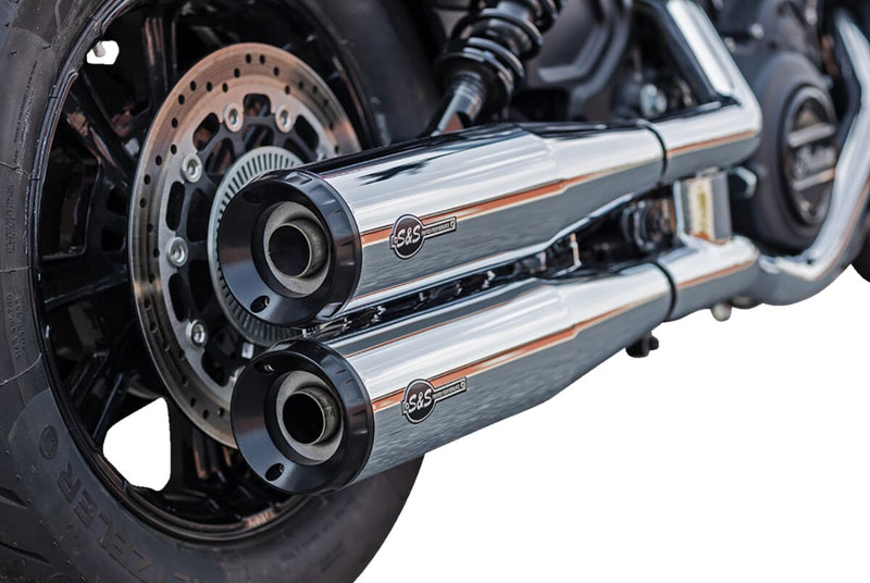 S&S Cycle Grand National Slip-On Mufflers for 2019-2023 INDIAN SCOUT Show Chrome Silver Pair #4110-156-R