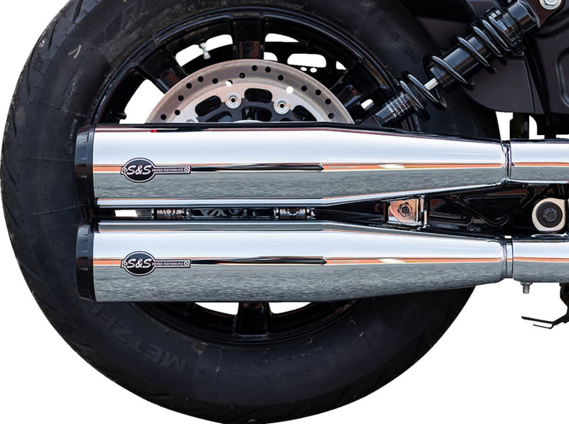 S&S Cycle Grand National Slip-On Mufflers for 2019-2023 INDIAN SCOUT Show Chrome Silver Pair #4110-156-R