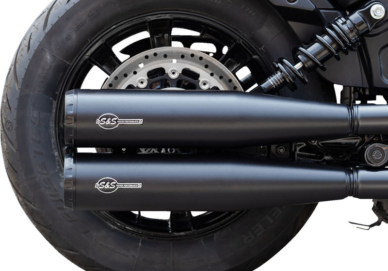S&S Cycle Grand National Slip-On Mufflers for 2019-2023 INDIAN SCOUT Guardian Black Pair #4110-266-R