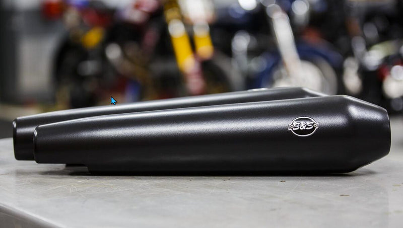 S&S Cycle Race only Slip-On Mufflers for 2019-2023 ROYAL ENFIELD Black Megaphone Left Right Black Stainless Steel Pair #550-1101