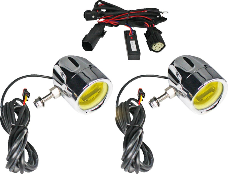 Custom Dynamics Chrome ProBeam Auxiliary LED Halo Fog Lamps w/Yellow Lens for 2014-2025 Harley-Davidson Touring Motorcycles