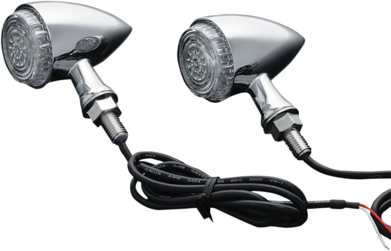 Kuryakyn Front ECE Approved Amber Torpedo L.E.D. Indicator Lights (Turn Only) In Chrome #KUR2508
