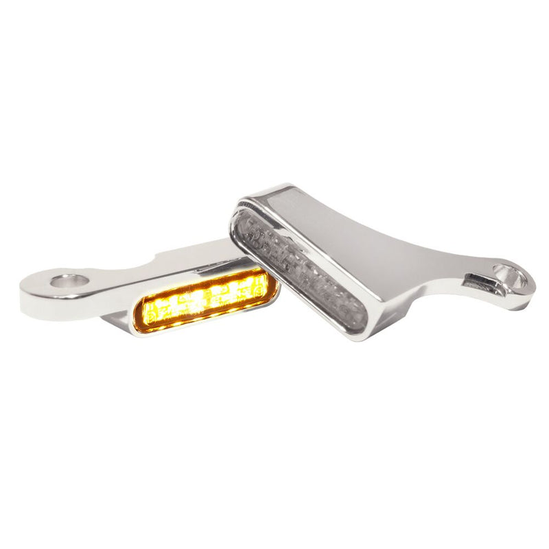 Heinz Bike LED Handlebar Turn Signals in Natural/Chrome For 2015-2017 Softail Slim, Heritage, Fat Boy, Deluxe, Breakout, Dyna Fat Bob & XG Street Models