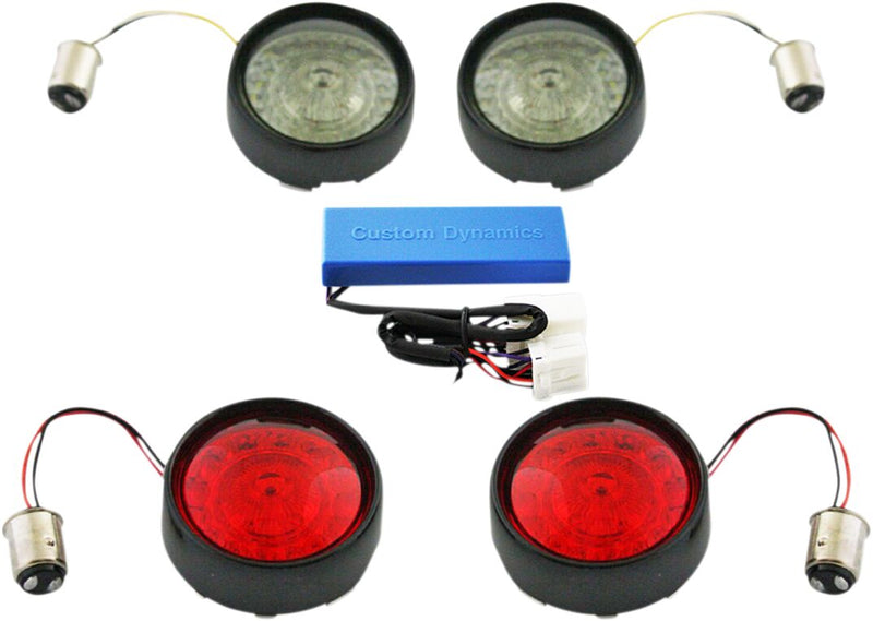 Custom Dynamics Bullet Style ProBeam Turn Signal Insert Kit w/Signal Stabilizers & Black Bezel for Various Harley-Davidson Motorcycles (See Fitment List)