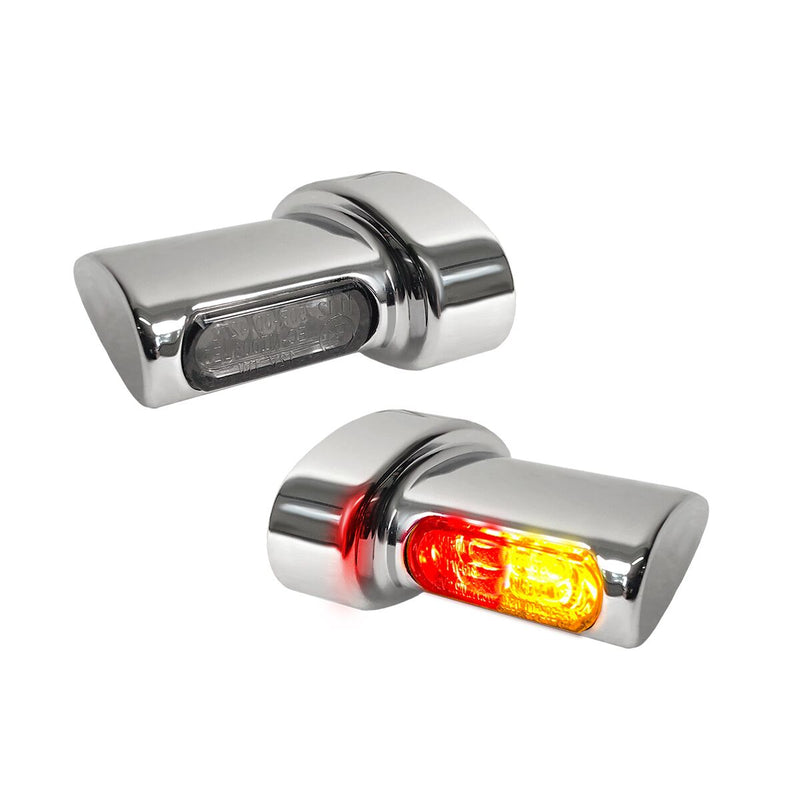 Heinz Bike 'Micro' Winglets Rear Turn Signals in Chrome For 1995-2017 Dyna, 1993-2024 Softail, Touring, Sportster, 2008-2013 2015-2020 Street, 2002-2017 V-Rod Models #HBWLM-3TS-C