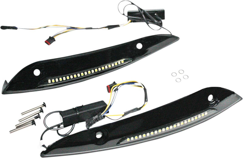 Custom Dynamics Black LED Windshield Trim With Auxiliary Turn Signals for 2015-2025 Harley-Davidson Touring and 2023-2025 Harley-Davidson Trike Motorcycles