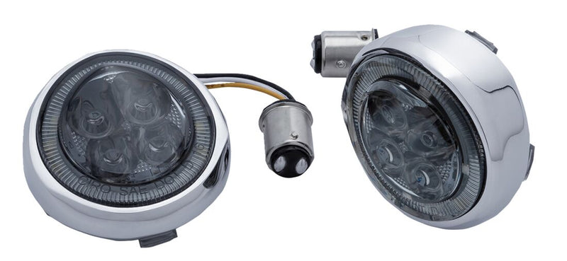 LED Lighted Fang® Front Signal Light Inserts Dyna,
Softail,
Revolution,
Sportster,
Touring,
Trike