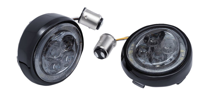 LED Lighted Fang® Front Signal Light Inserts Dyna,
Softail,
Revolution,
Sportster,
Touring,
Trike