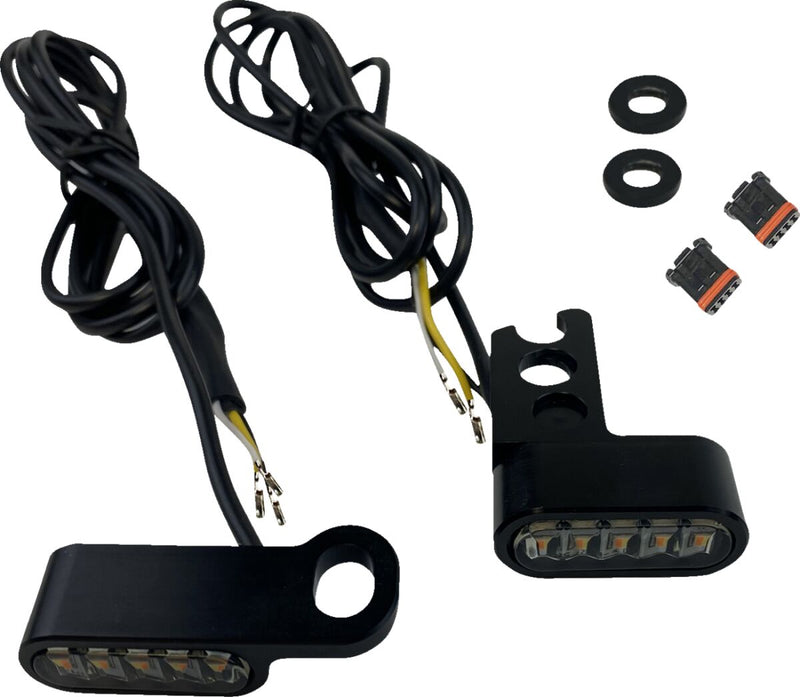 Custom Dynamics Black Mirror Mount Front Turn Signals for Various Harley-Davidson Motorcycles (See Fitment List)