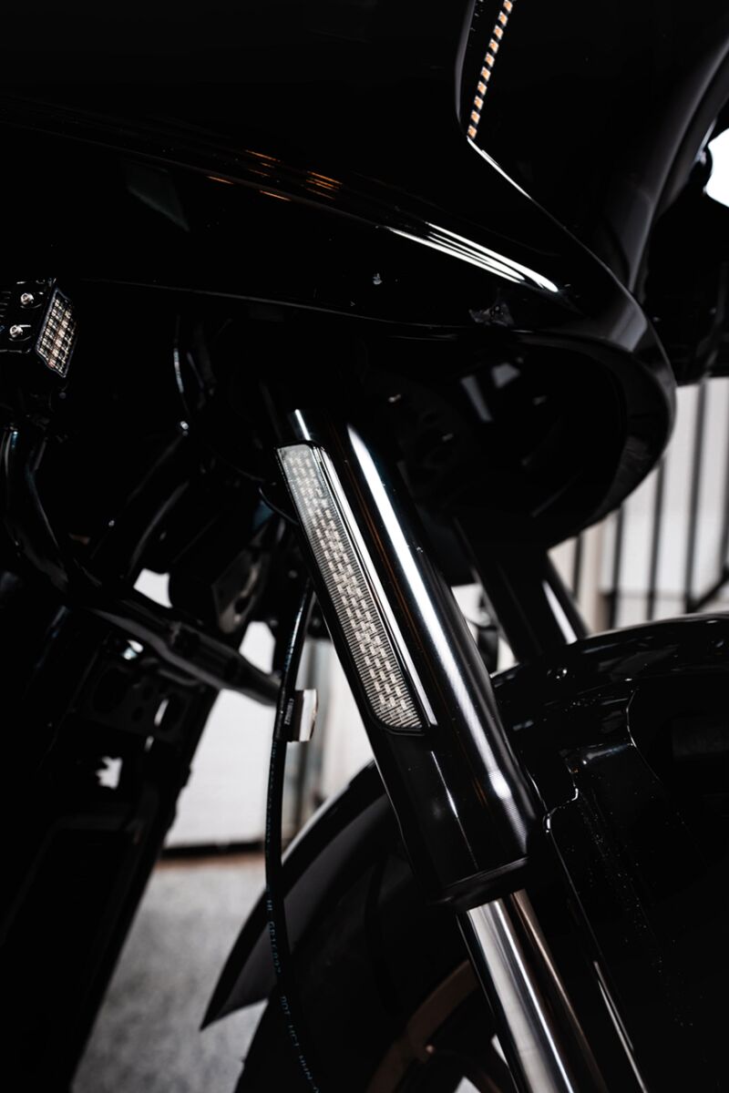 Custom Dynamics Smoked Front Fork LED Reflector for 2022-2026 Harley-Davidson Softail Low Rider ST - FXLRST and 2022 Harley-Davidson Softail Low Rider El Diablo - FXRST Motorcycles