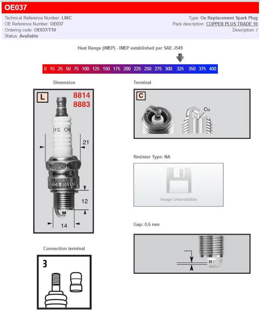 Champion Spark Plugs/ Standard And Resistor Types Copper Plus L86C Non-Resistor Type