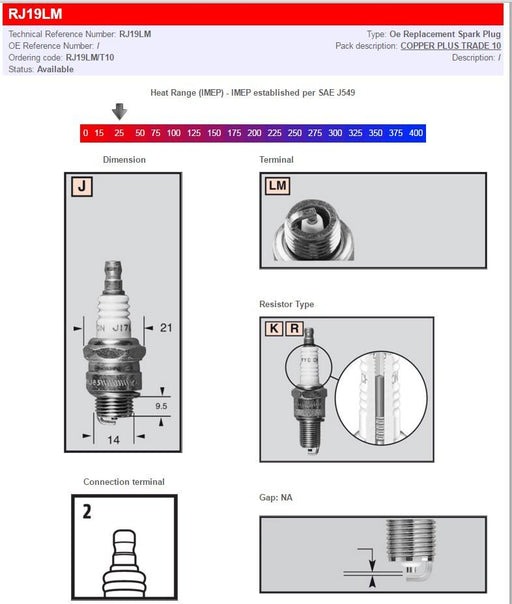 Champion Spark Plugs/ Standard And Resistor Types for 2004-2006 TRAIL SPORT Copper Plus RJ19LM