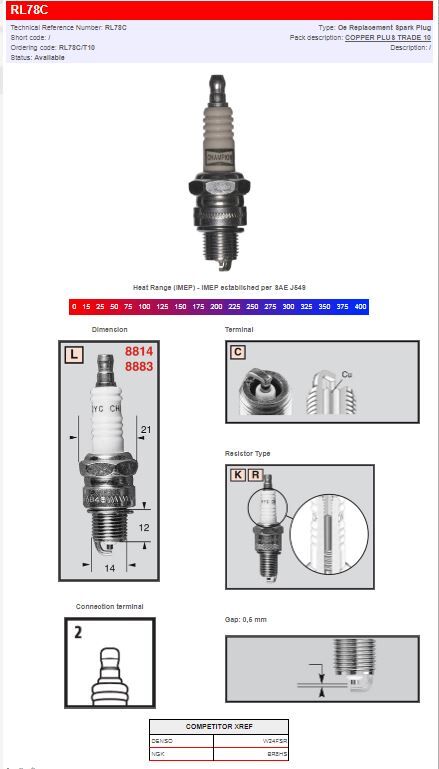Champion S-Plug Spark Plug RL78C Resistor Type