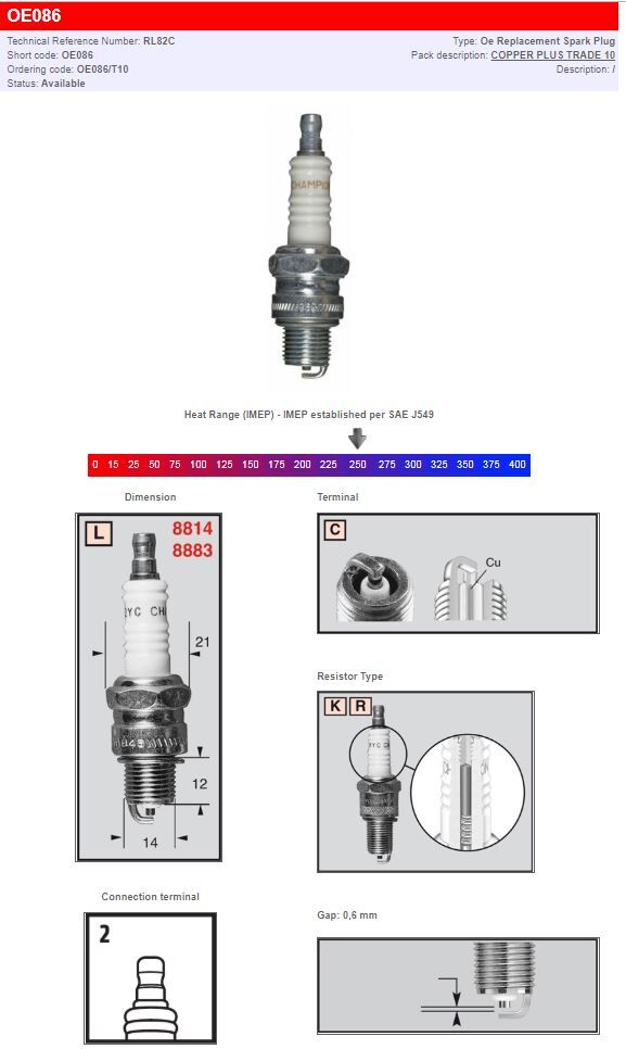 Champion S-Plug Spark Plug RL82C Resistor Type