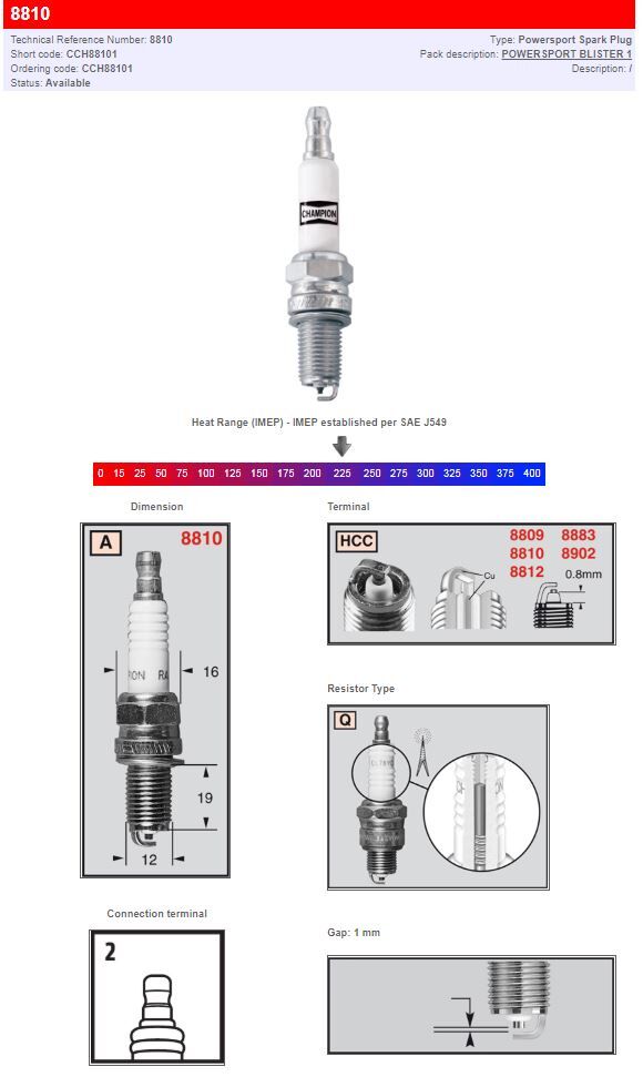 Champion S-Plug 8810 Spark Plug Resistor Type