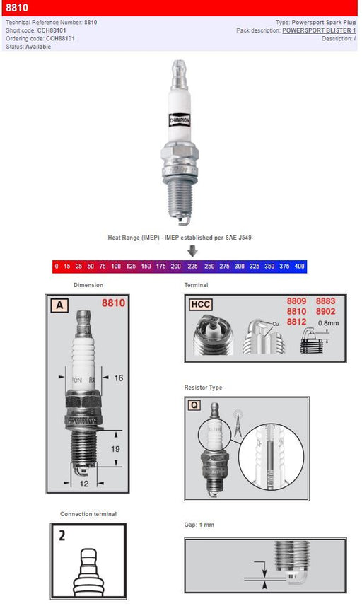 Champion S-Plug 8810 Spark Plug Resistor Type