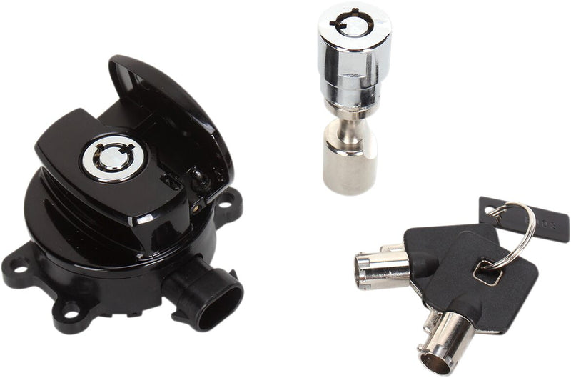 Drag Specialties Gloss Black Side Hinge Ignition Switch W/ Fork Lock for 2011-2017 Harley-Davidson Softail Motorcycles