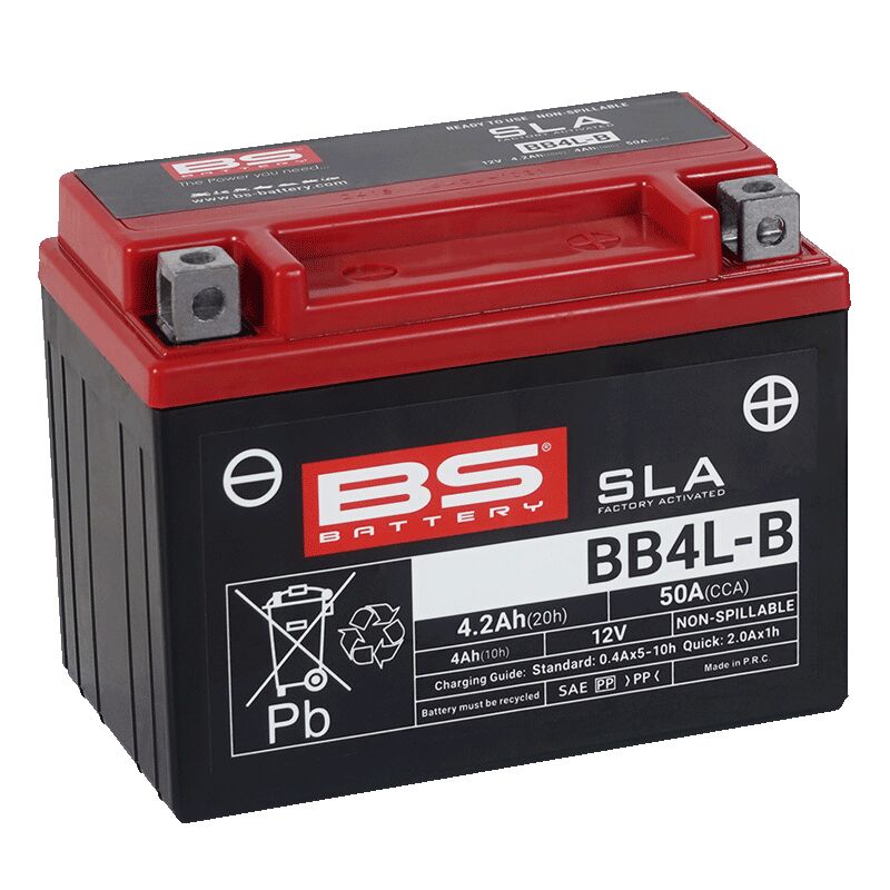 BS Battery SLA Factory-Activated AGM Maintenance-Free Batteries Black BB4L-B AGM Maintenance Free Brass