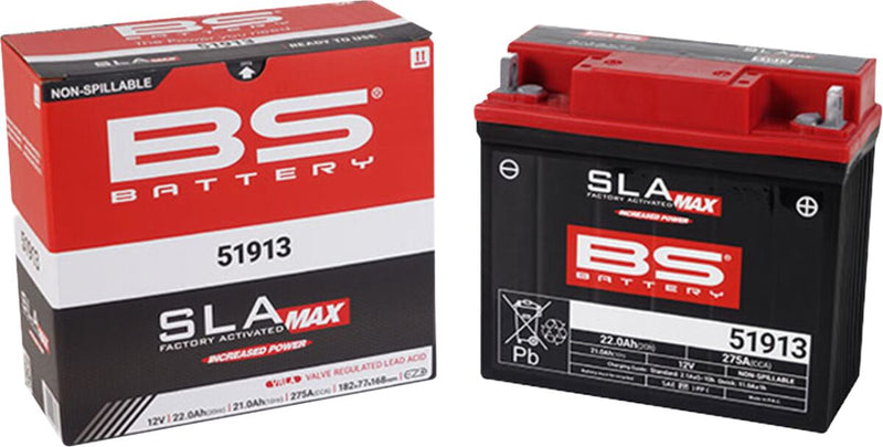 BS Battery SLA MAX Factory- Activated AGM Maintenance-Free Battery Black 51913 AGM Maintenance Free Each