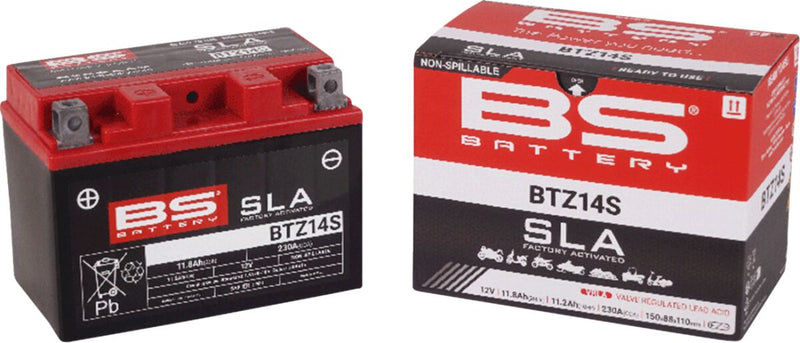 BS Battery SLA Factory- Activated AGM Maintenance-Free Battery BTZ Black BTZ14S AGM Maintenance Free Each