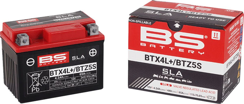 BS Battery SLA Factory- Activated AGM Maintenance-Free Battery BTX BTZ Black BTX4L BTZ5S AGM Maintenance Free Each