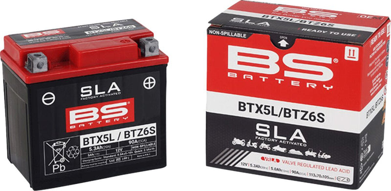 BS Battery SLA Factory- Activated AGM Maintenance-Free Battery BTX Black BTX5L AGM Maintenance Free Each