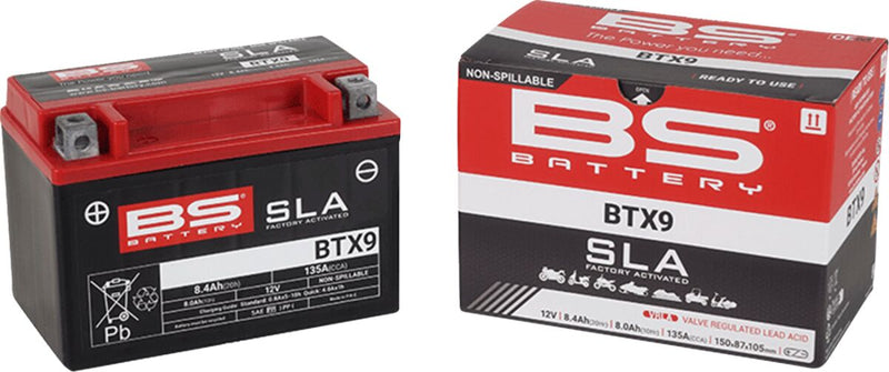 BS Battery SLA Factory- Activated AGM Maintenance-Free Battery BTX Black BTX9 AGM Maintenance Free Each