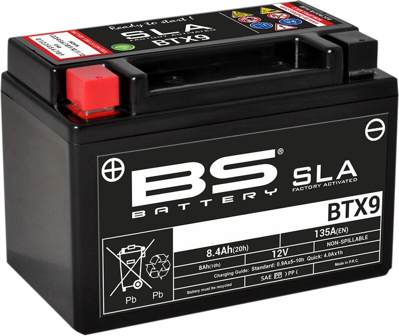 BS Battery SLA Factory- Activated AGM Maintenance-Free Battery BTX Black BTX9 AGM Maintenance Free Each