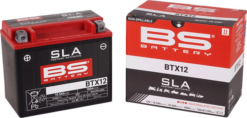 BS Battery SLA Factory- Activated AGM Maintenance-Free Battery BTX Black BTX12 AGM Maintenance Free Each
