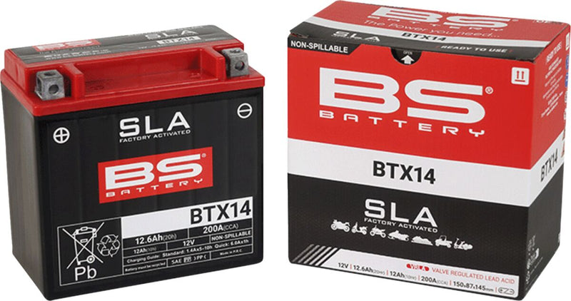 BS Battery SLA Factory- Activated AGM Maintenance-Free Battery BTX Black BTX14 AGM Maintenance Free Each