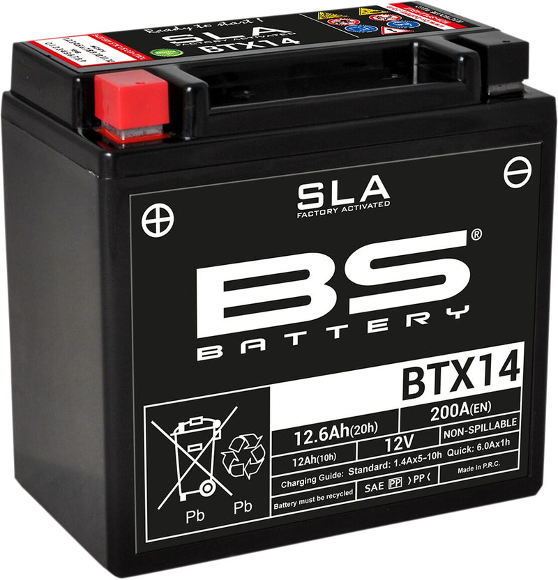 BS Battery SLA Factory- Activated AGM Maintenance-Free Battery BTX Black BTX14 AGM Maintenance Free Each