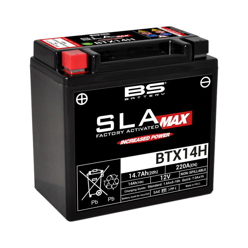 BS Battery SLA MAX Factory- Activated AGM Maintenance-Free Battery Black BTX14H AGM Maintenance Free Each