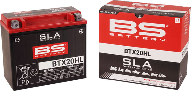 BS Battery SLA Factory- Activated AGM Maintenance-Free Battery BTX Black BTX20 AGM Maintenance Free Each