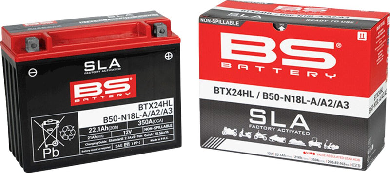 BS Battery SLA Factory- Activated AGM Maintenance-Free Battery BTX Black BTX24HL AGM Maintenance Free Each