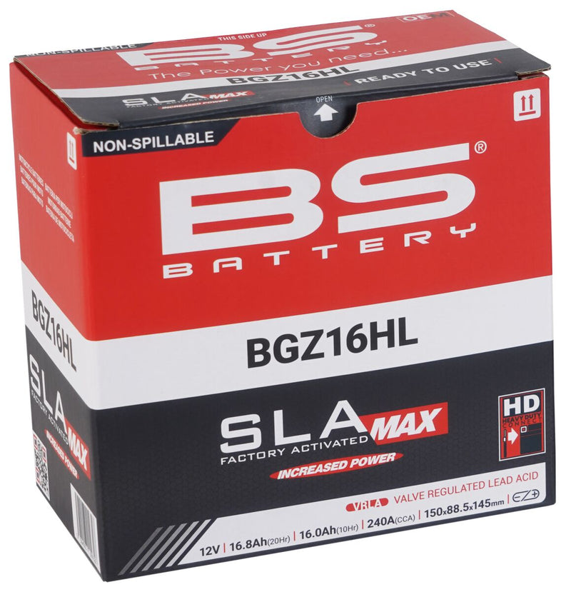BS Battery SLA MAX Factory- Activated AGM Maintenance-Free Battery BGZ Black BGZ16HL AGM Maintenance Free Each