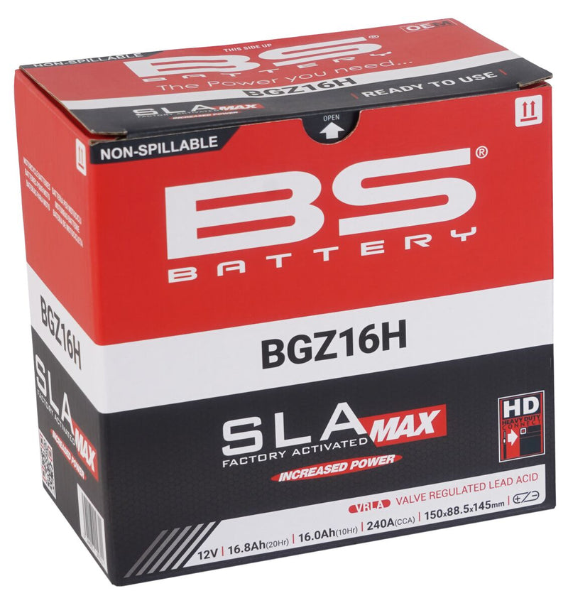 BS Battery SLA MAX Factory- Activated AGM Maintenance-Free Battery BGZ Black BGZ16H AGM Maintenance Free Each