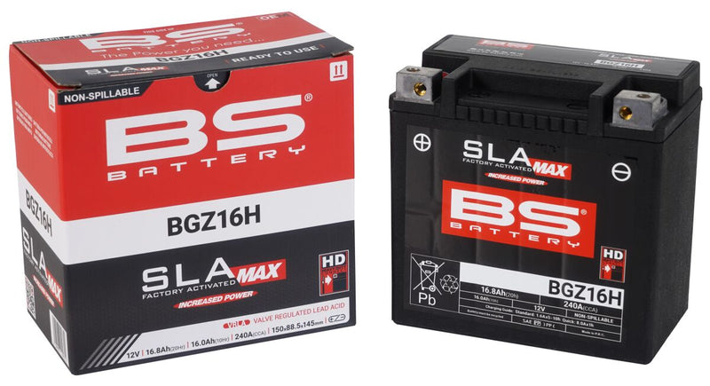 BS Battery SLA MAX Factory- Activated AGM Maintenance-Free Battery BGZ Black BGZ16H AGM Maintenance Free Each