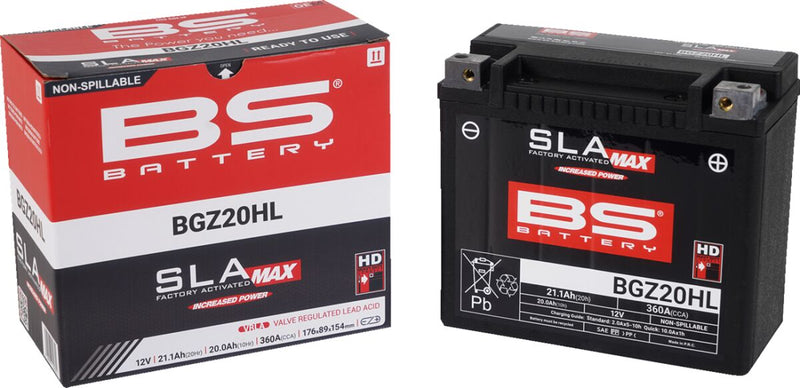 BS Battery SLA MAX Factory- Activated AGM Maintenance-Free Battery BGZ Black BGZ20HL AGM Maintenance Free Each