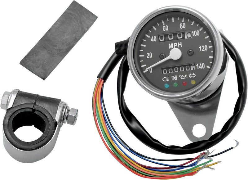 Drag Specialties 2.4" Mini Mechanical Speedometer with LED Indicators