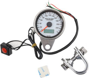 Drag Specialties 2.37 in. Polished Programmable Mini Electronic Speedometers with Odometer/Tripmeter w/White Face