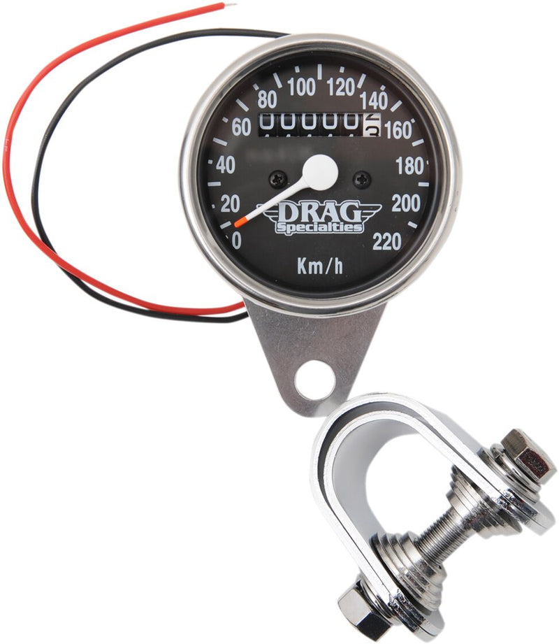 Drag Specialties 2:1 Mini Mechanical Speedometer w/Black Translucent Face