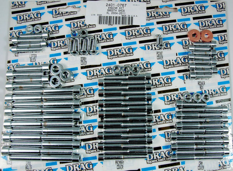 Drag Specialties Chrome Smooth Motor Bolt Set for 2004-2022 Harley-Davidson Sportster Motorcycles