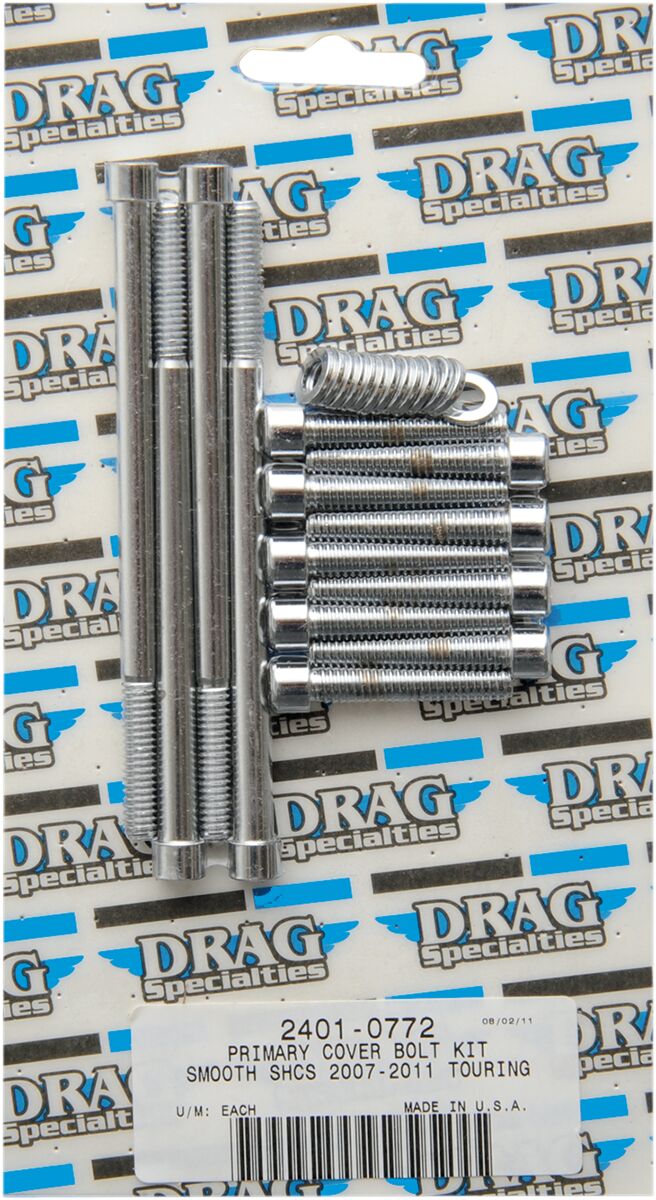Drag Specialties Chrome Smooth Primary Cover Bolt Set for 2007-2016 Harley-Davidson Touring and 2012-2016 Harley-Davidson Trike Motorcycles