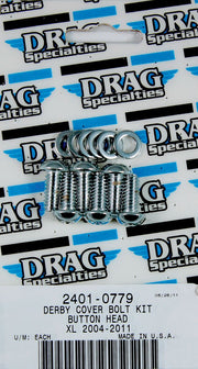 Drag Specialties Chrome Knurled Derby Cover Bolt Set for 2004-2022 Harley-Davidson Sportster Motorcycles