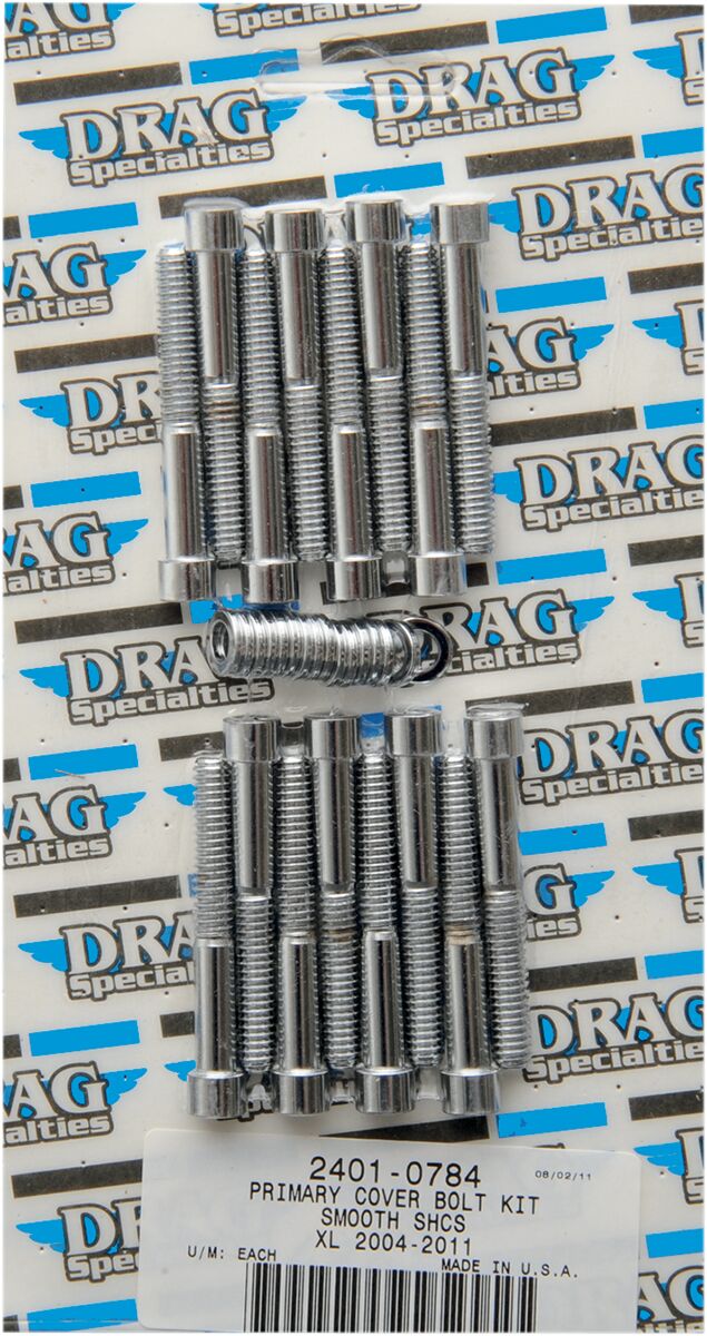 Drag Specialties Chrome Smooth Primary Cover Bolt Set for 2004-2022 Harley-Davidson Sportster Motorcycles
